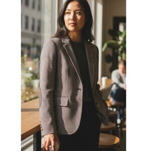 J. Crew Plaid Houndstooth Elbow Patch Wool Blazer Brown & Cream Size 6